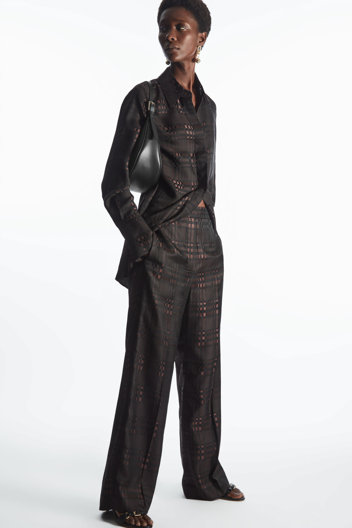 STRAIGHT-LEG CHECKED JACQUARD TROUSERS