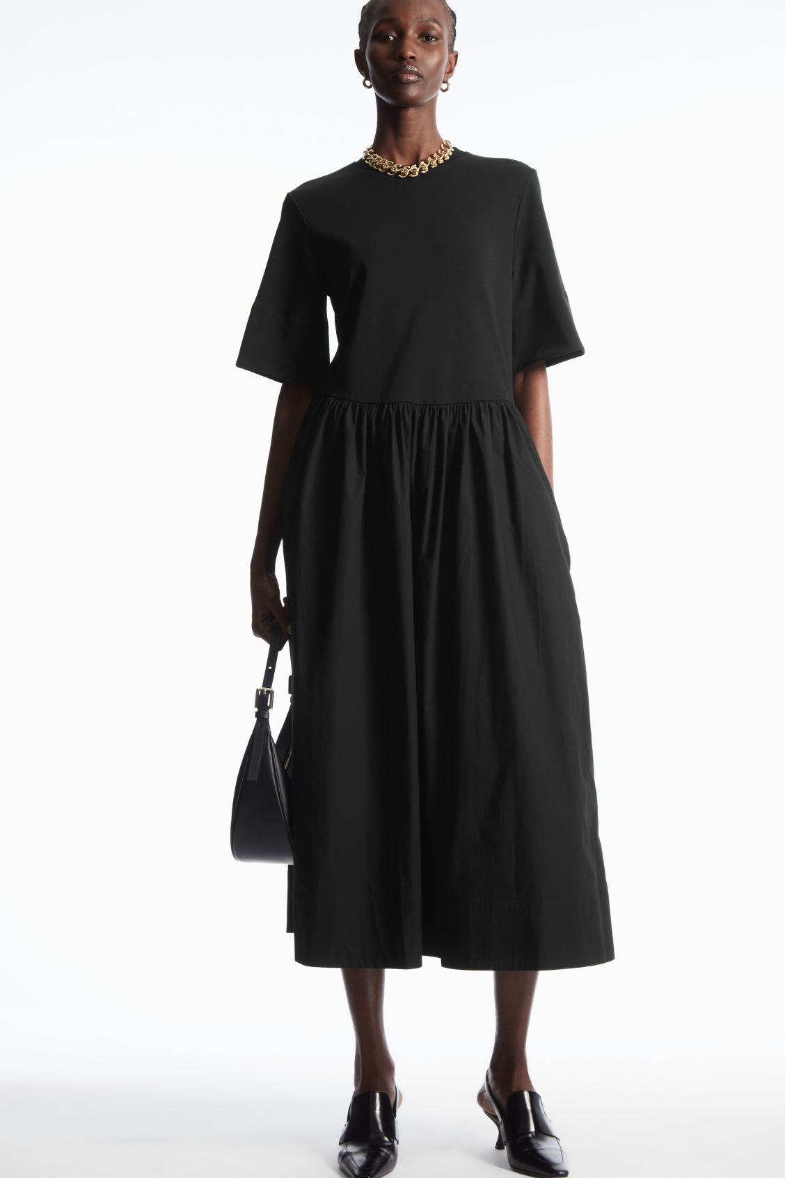 CONTRAST-PANEL MIDI T-SHIRT DRESS