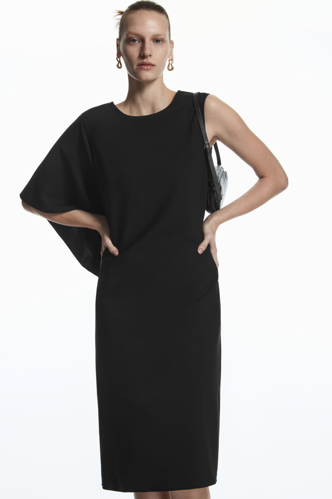 ASYMMETRIC-SLEEVE MIDI DRESS