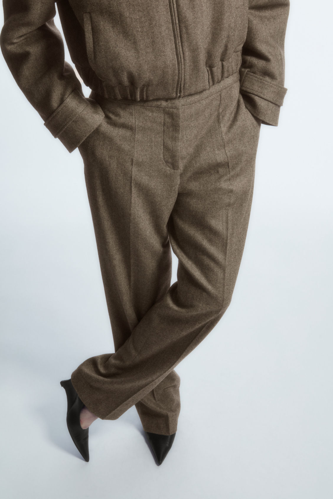 STRAIGHT-LEG WOOL-HERRINGBONE TROUSERS
