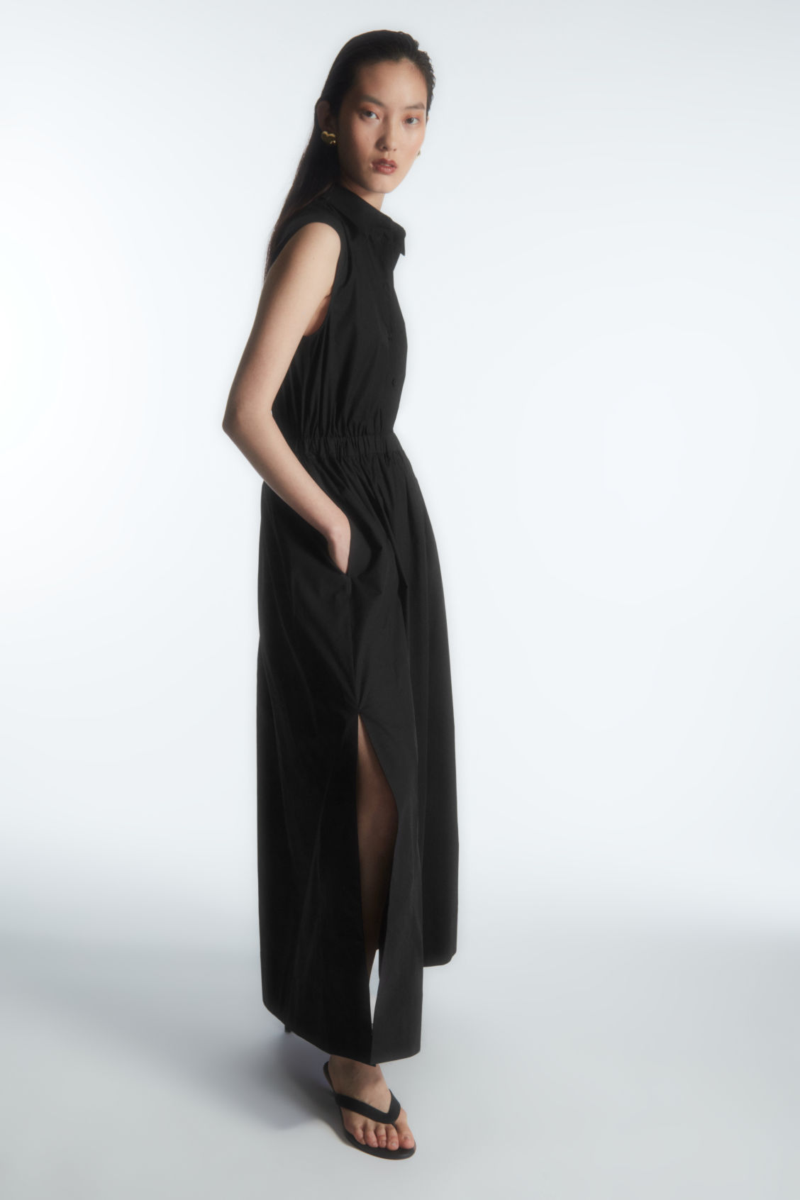 SLEEVELESS MIDI SHIRT DRESS