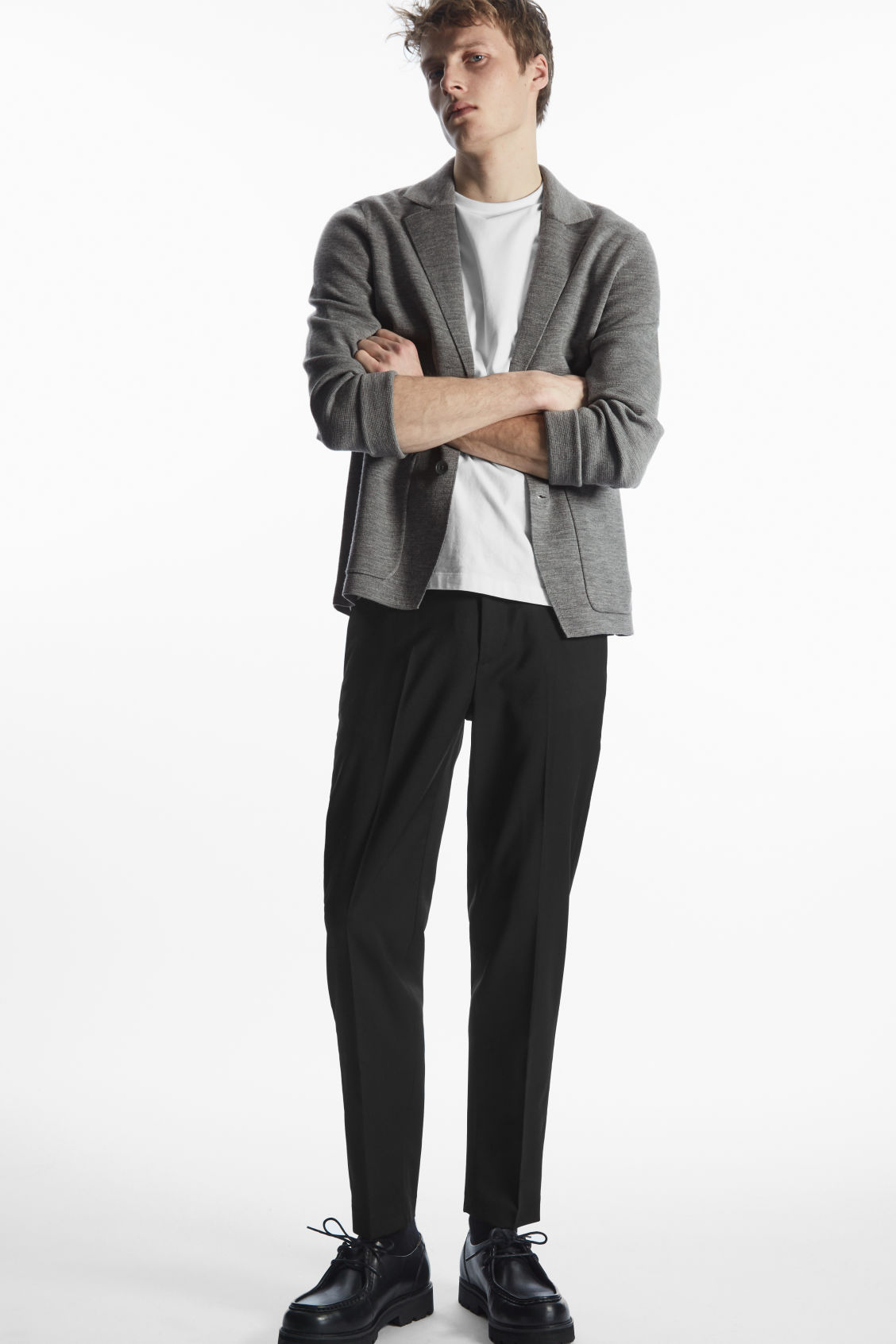 TAPERED ELASTICATED WOOL-TWILL TROUSERS