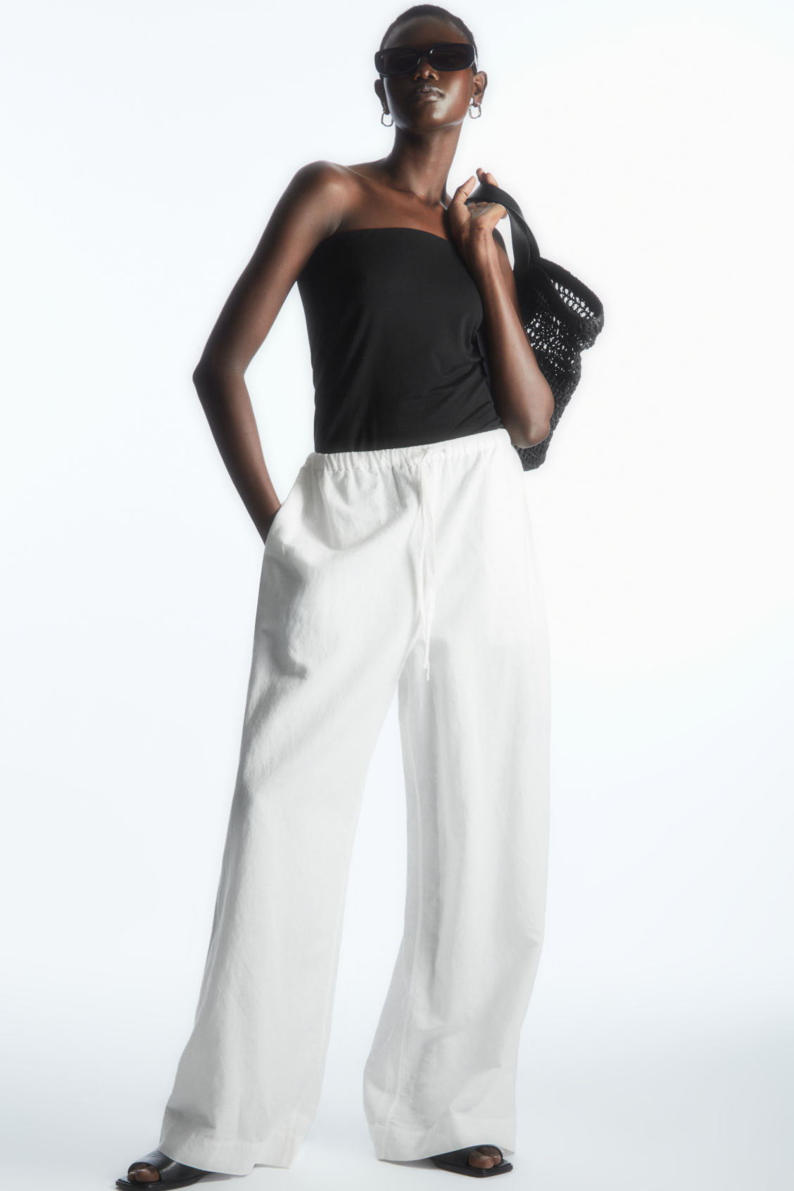 WIDE-LEG LINEN DRAWSTRING TROUSERS