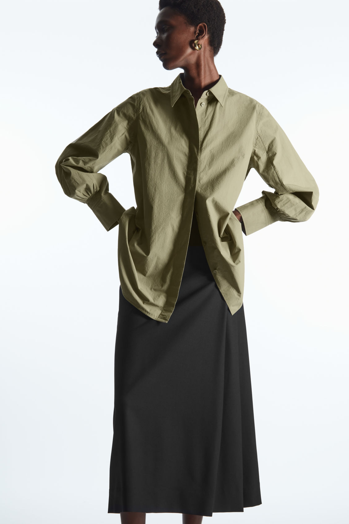 PLEATED POPLIN SHIRT