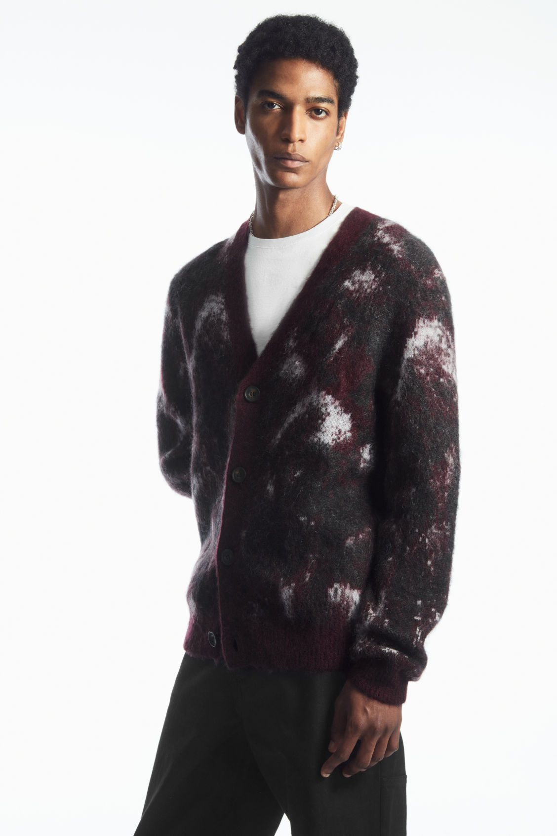 V-NECK BRUSHED MOHAIR-BLEND CARDIGAN