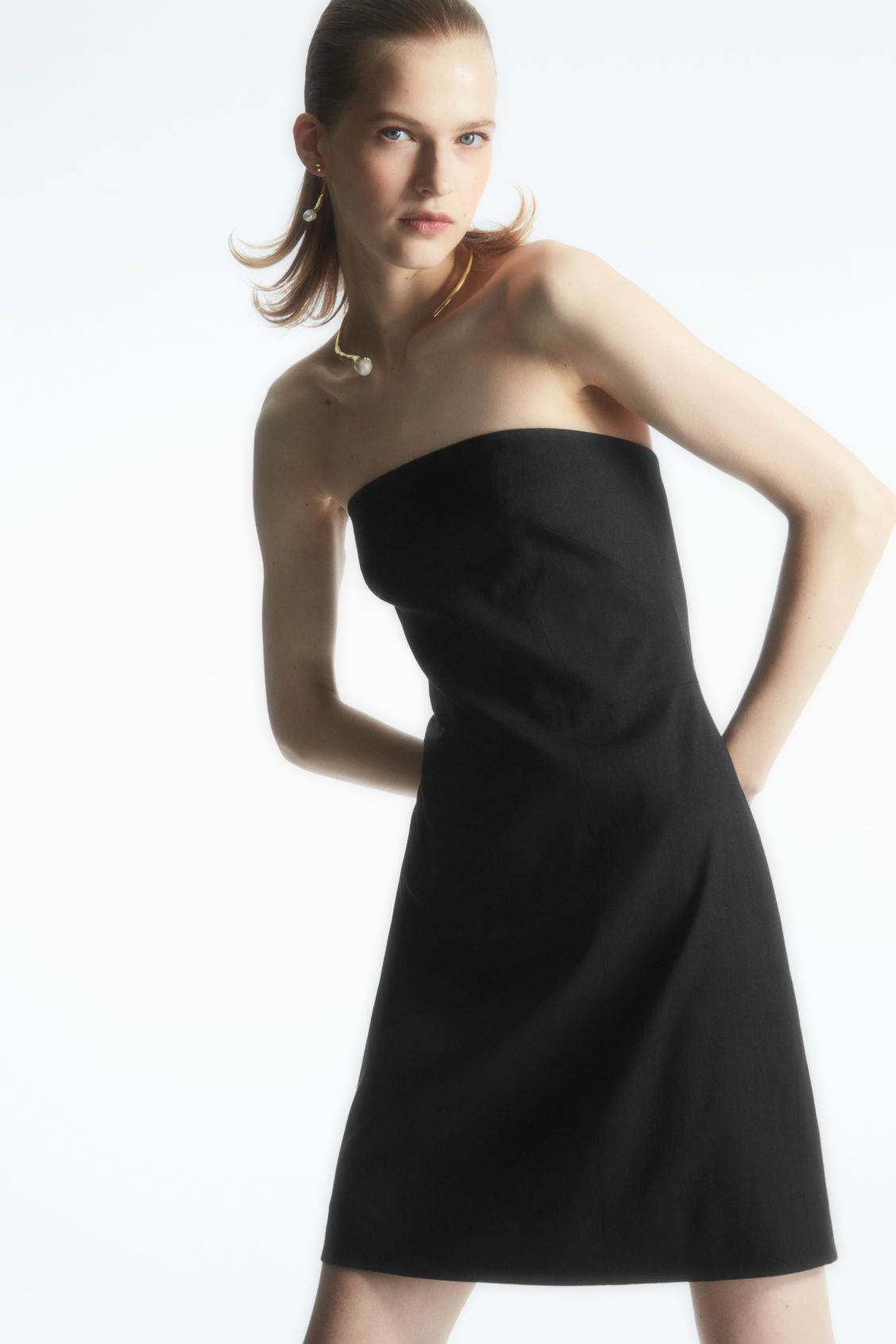 LINEN-BLEND MINI BUSTIER DRESS