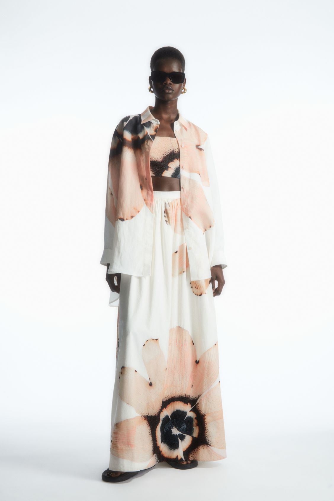 FLORAL-PRINT BEADED MAXI SKIRT