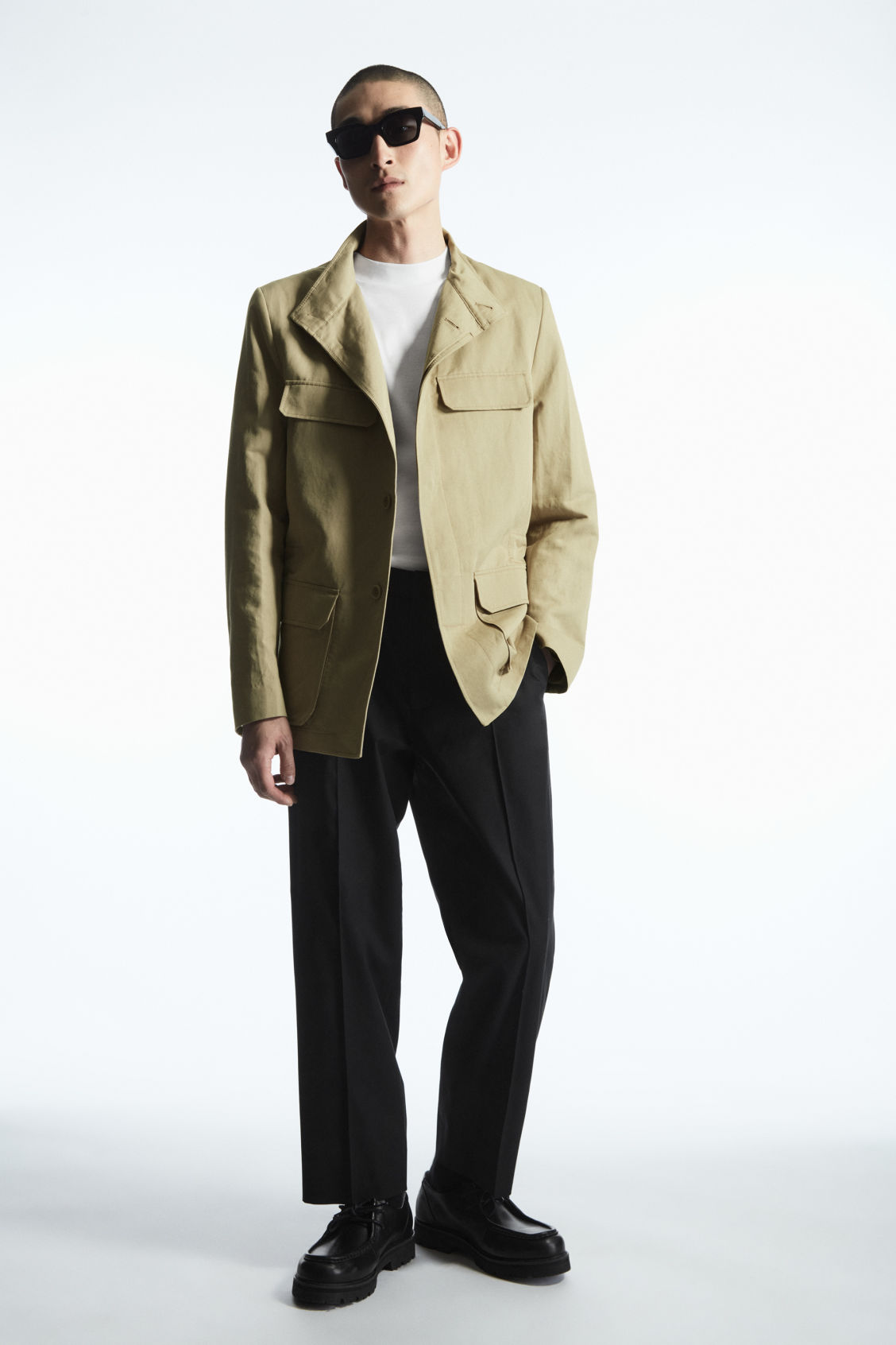 CROPPED STRAIGHT-LEG TWILL TROUSERS