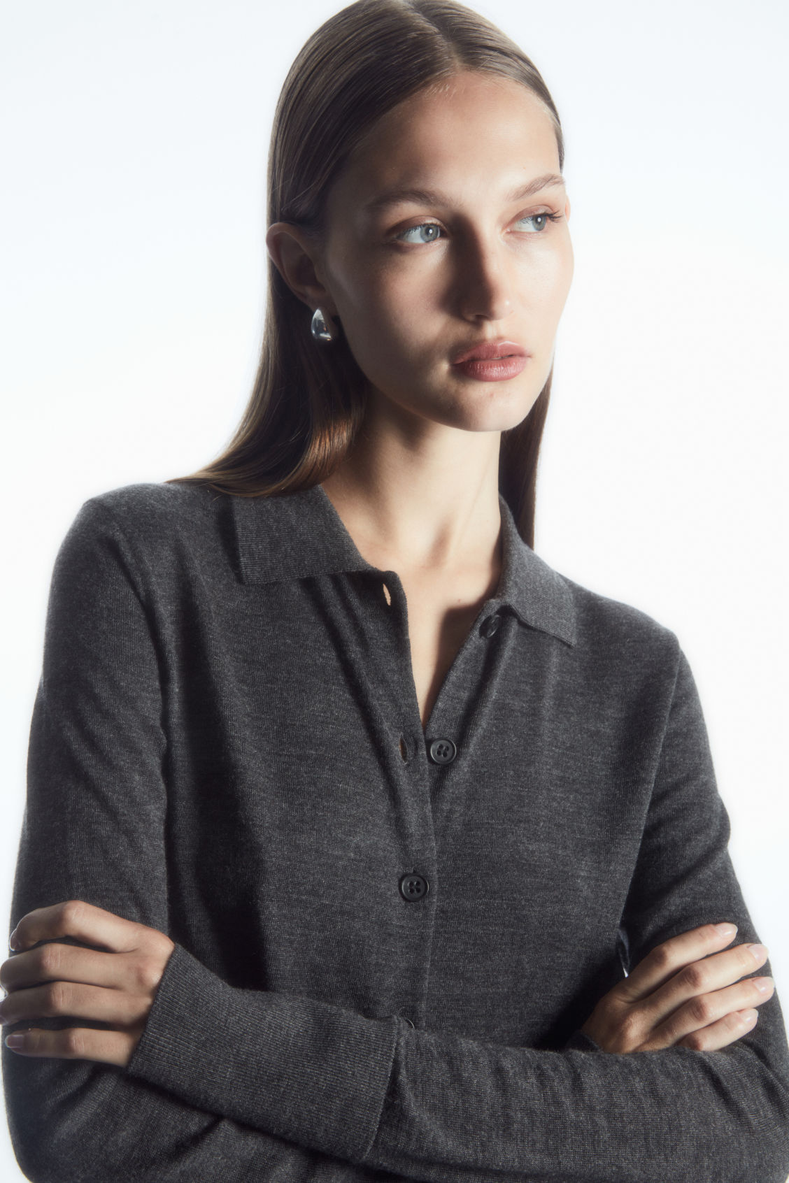 MERINO WOOL COLLARED CARDIGAN