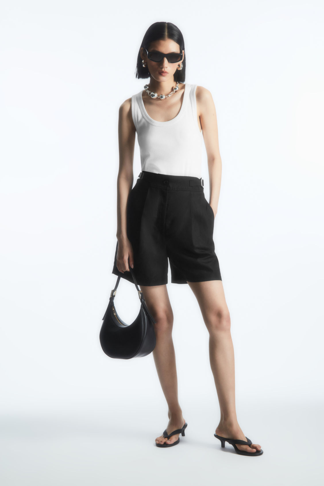 PLEATED LINEN-BLEND UTILITY SHORTS