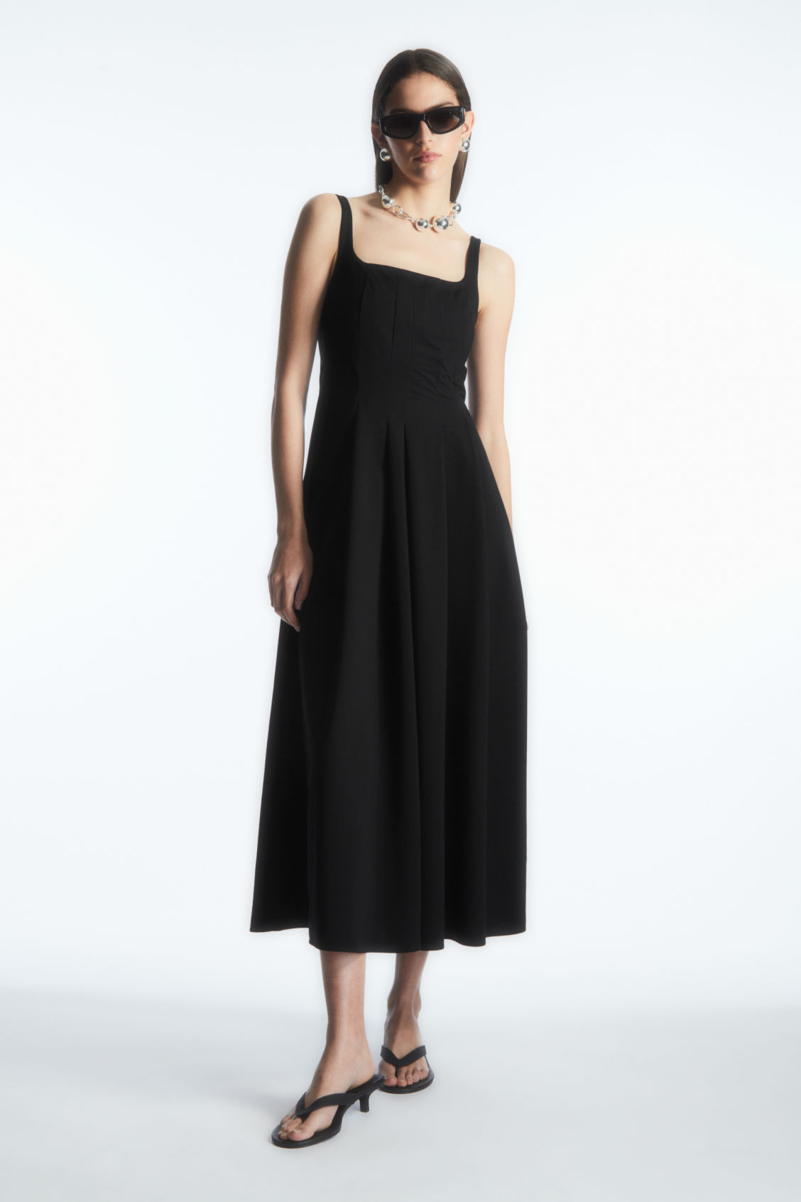 PLEATED JERSEY MIDI DRESS