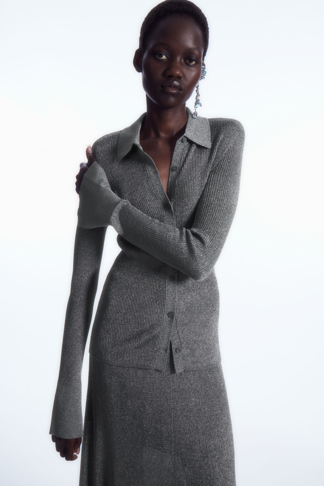 SPARKLY RIBBED-KNIT SHIRT