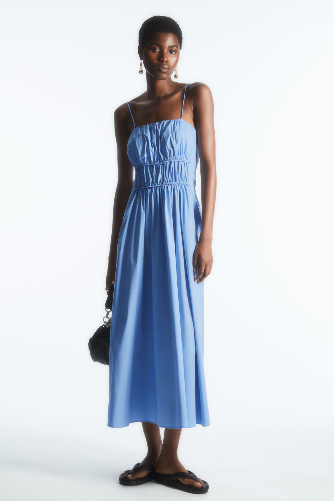 GATHERED BUSTIER MIDI DRESS