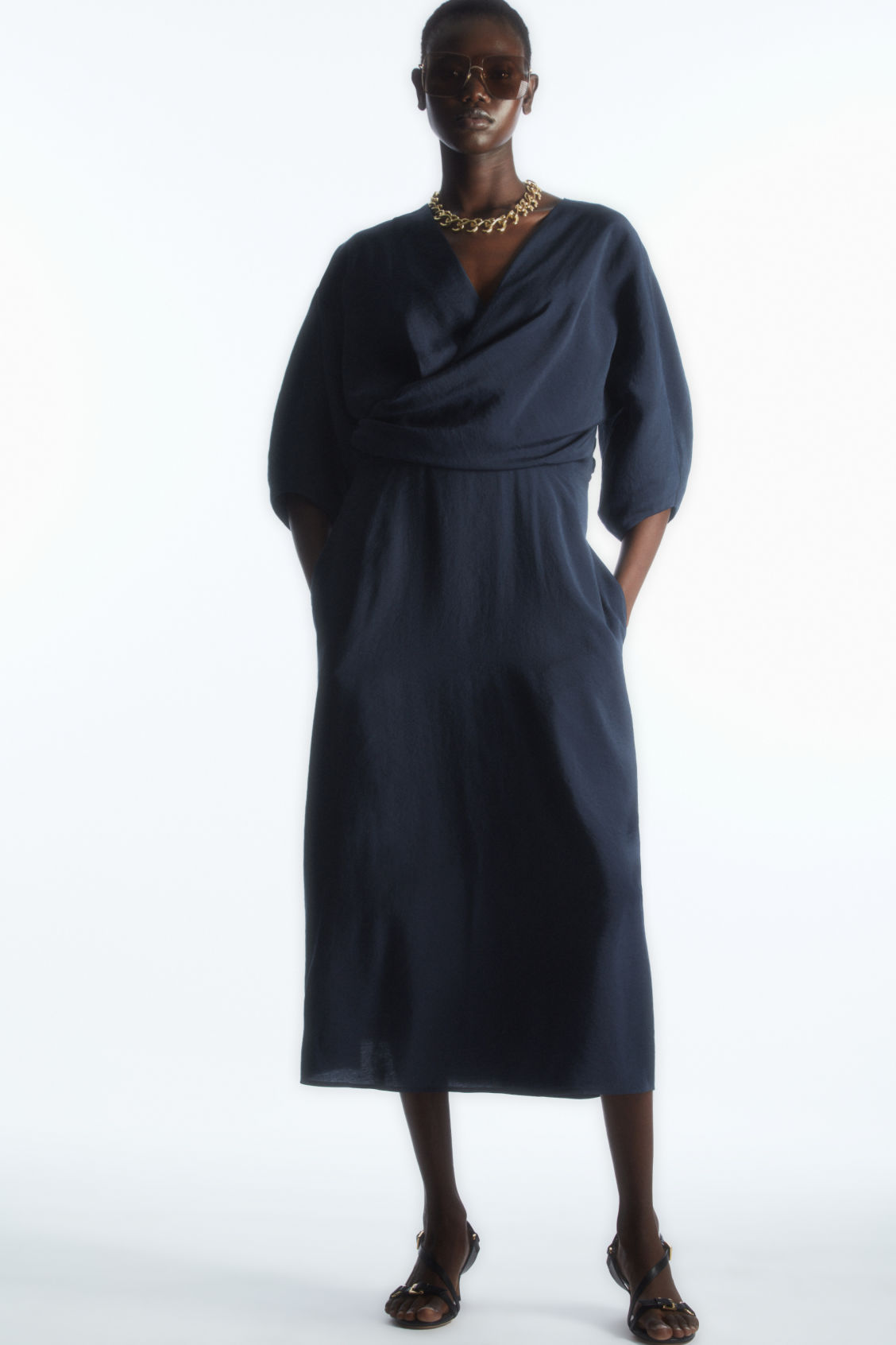 PUFF-SLEEVE MIDI DRESS