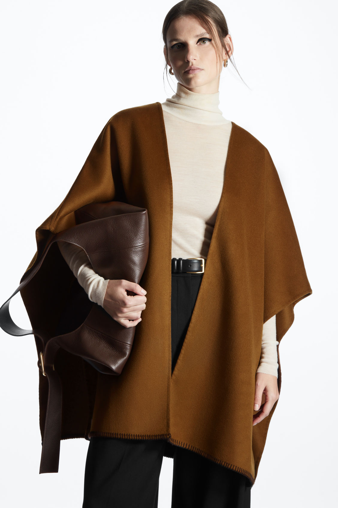 CONTRAST-STITCH WOOL-BLEND CAPE