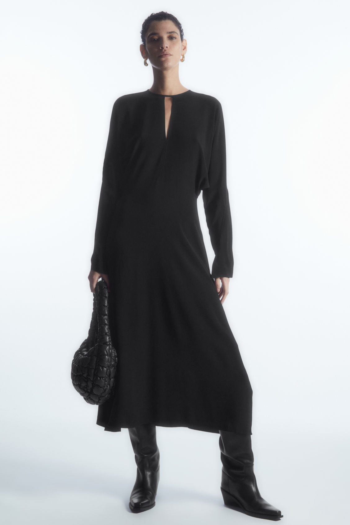 CUTOUT FIT-AND-FLARE MIDI DRESS