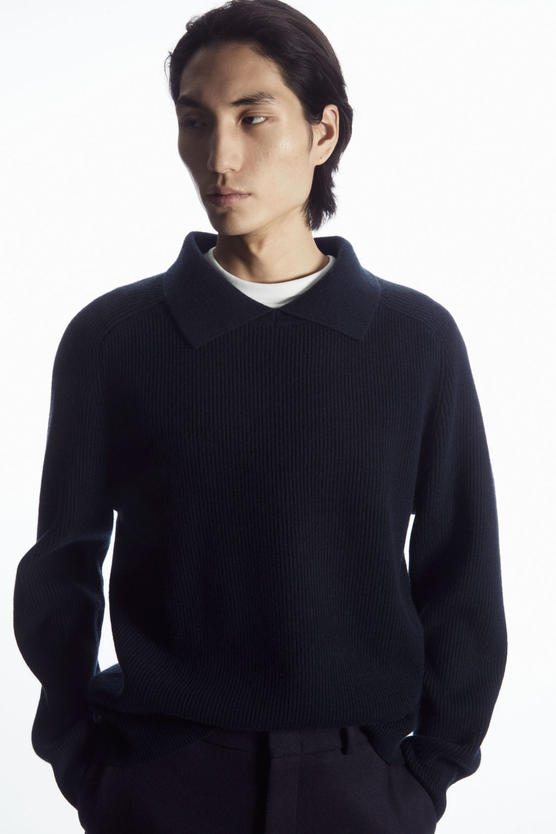 OPEN-COLLAR WOOL AND CASHMERE POLO SHIRT