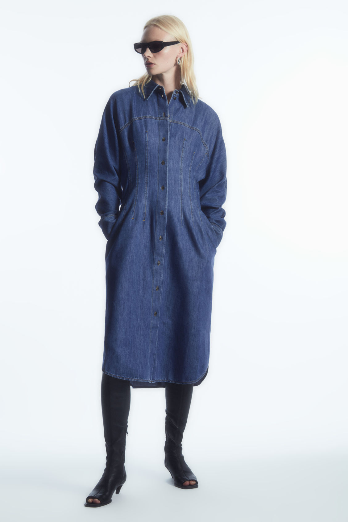 OVERSIZED WAISTED DENIM SHIRT DRESS
