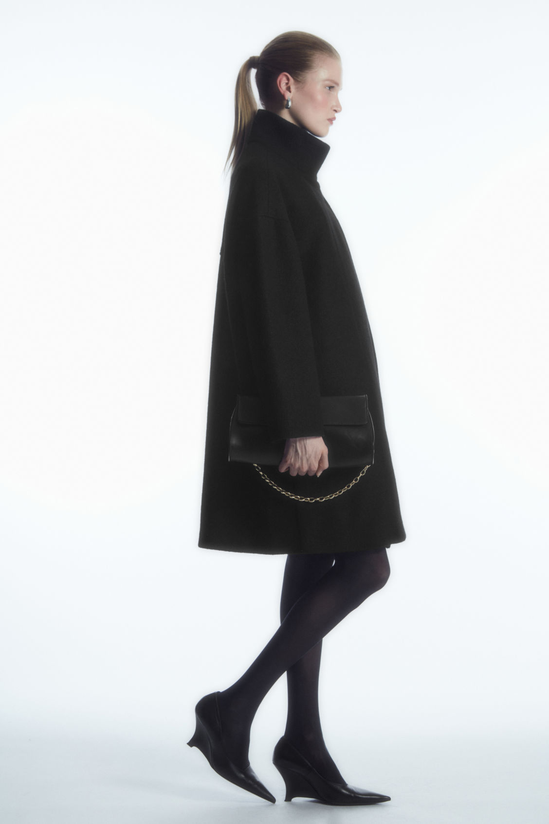 FUNNEL-NECK BOILED-WOOL COAT