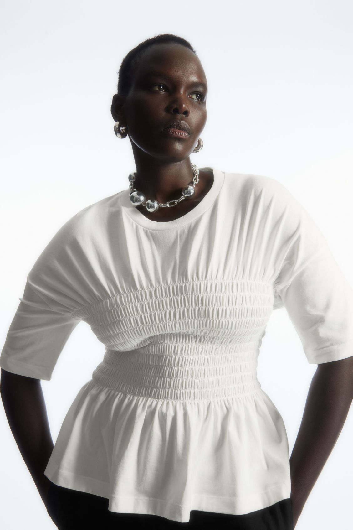 SMOCKED-BODICE T-SHIRT