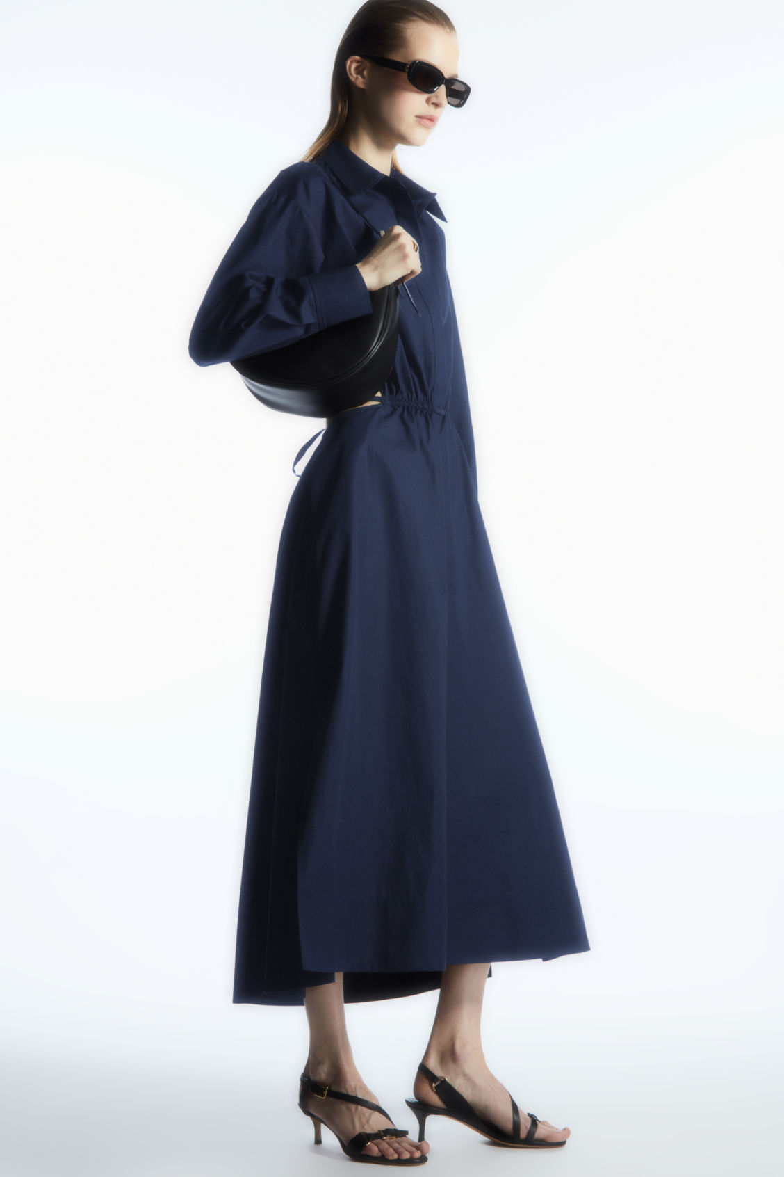 CUTOUT-WAIST MIDI SHIRT DRESS