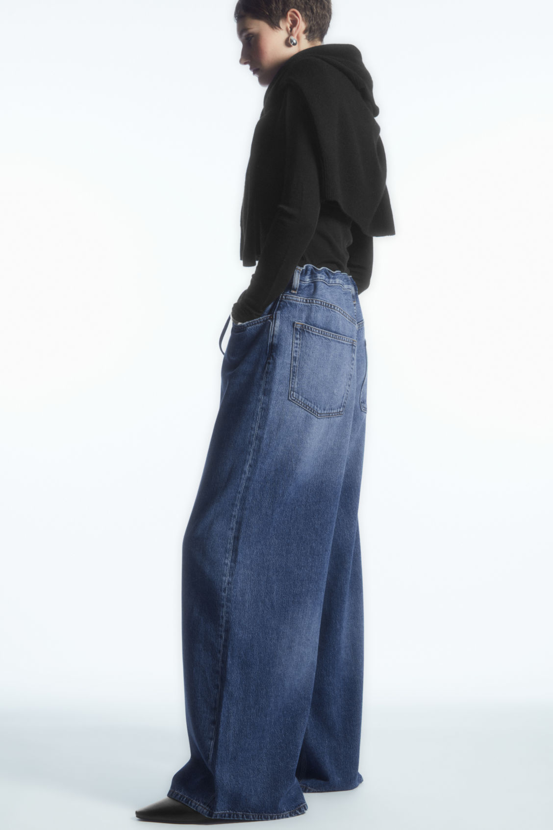 WIDE-LEG DRAWSTRING DENIM TROUSERS