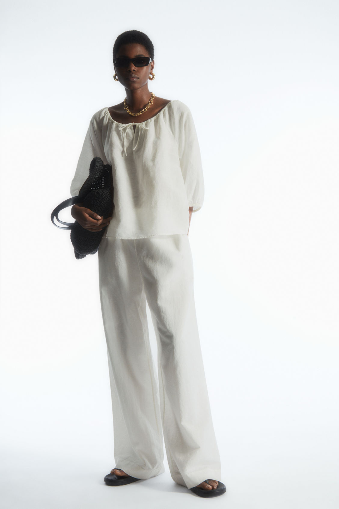 BALLERINA-NECK FLOATY LINEN BLOUSE