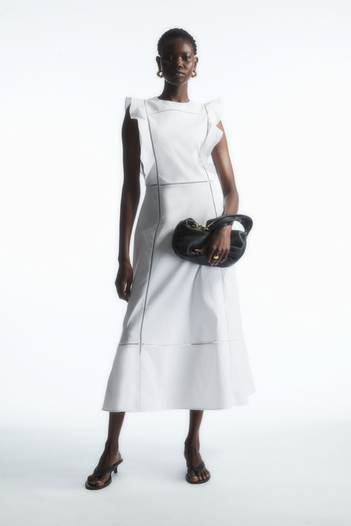 RUFFLED LINEN-BLEND MIDI DRESS