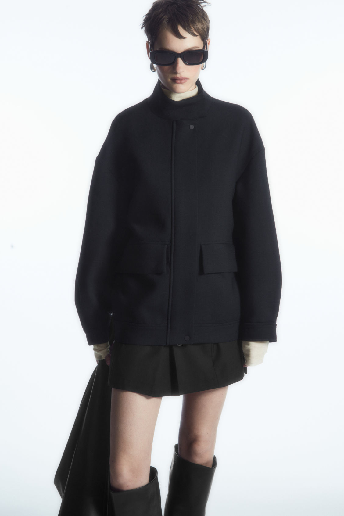 OVERSIZED FUNNEL-NECK WOOL BOMBER JACKET