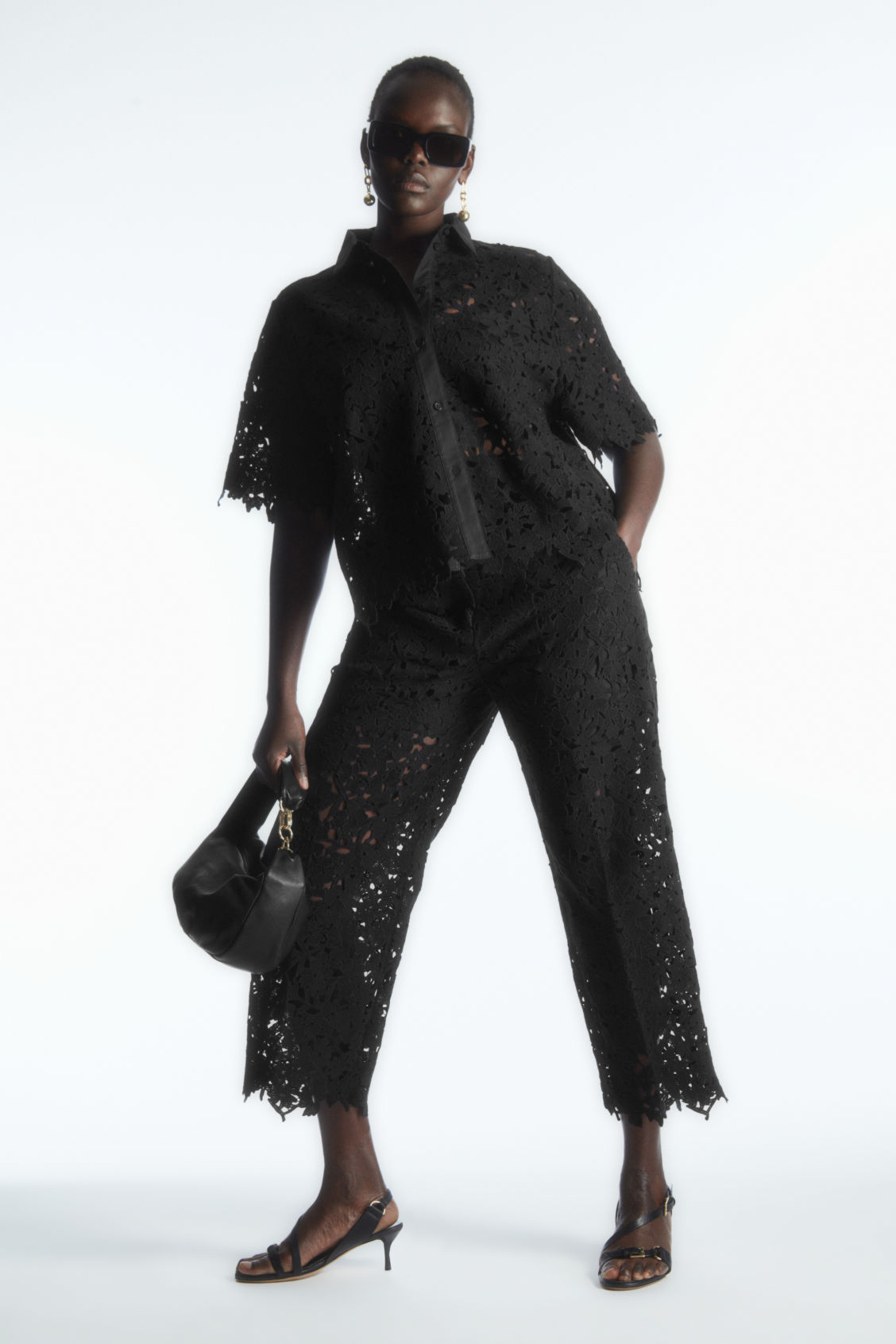 BARREL-LEG BRODERIE ANGLAISE TROUSERS