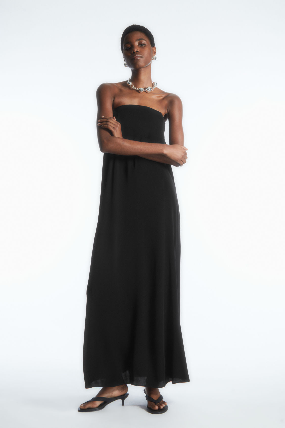 PLEATED BANDEAU MAXI DRESS