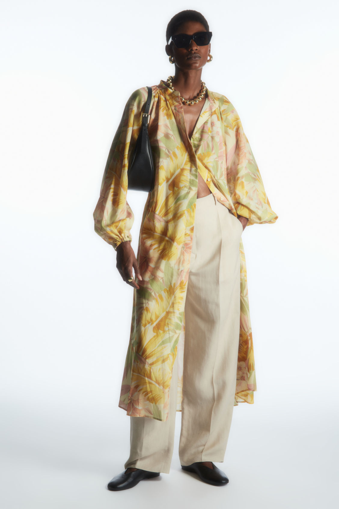 FLORAL-PRINT V-NECK MIDI DRESS