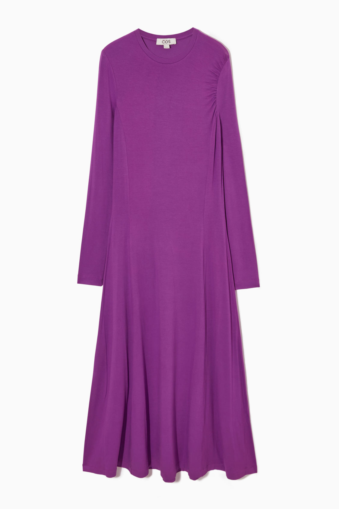 LONG-SLEEVED GATHERED JERSEY MIDI DRESS