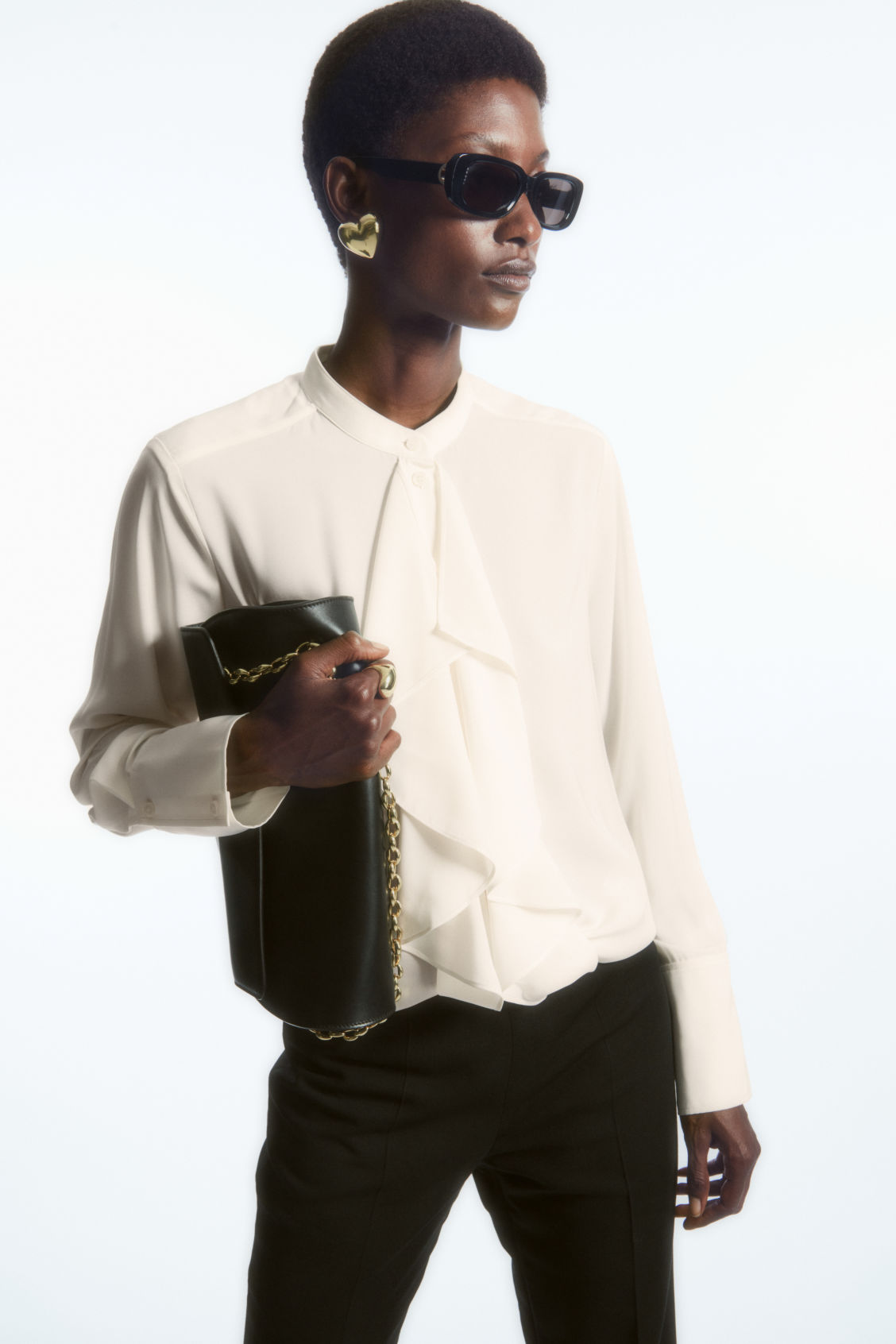 RUFFLED STAND-COLLAR BLOUSE