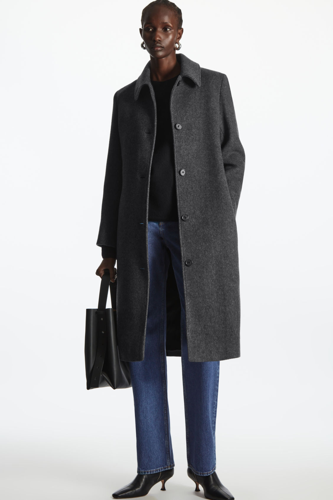 BELTED HERRINGBONE WOOL COAT
