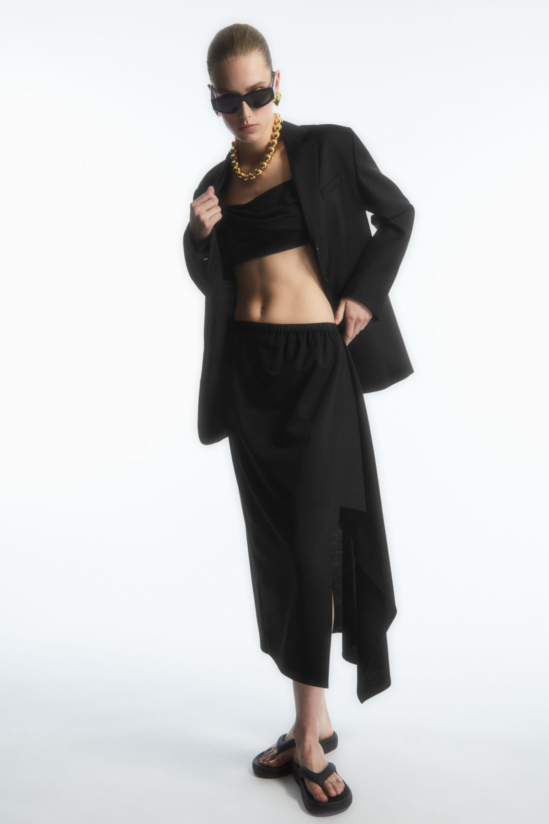 ASYMMETRIC MIDI WRAP SKIRT