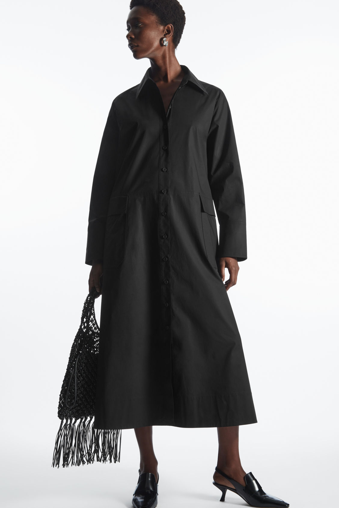 WAISTED MIDI SHIRT DRESS