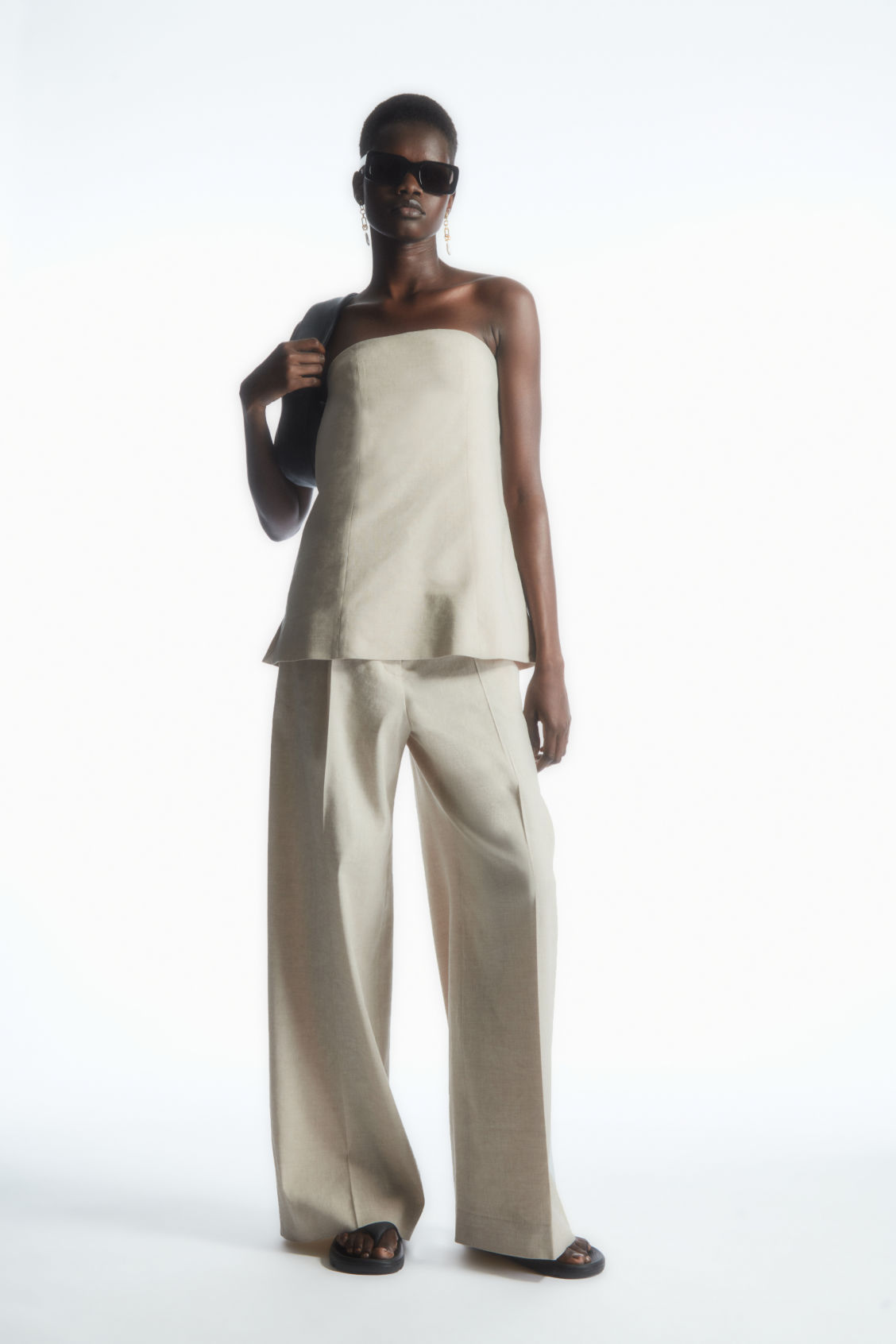 LINEN-BLEND WIDE-LEG TAILORED TROUSERS