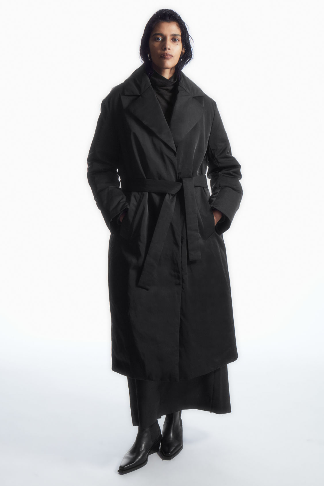 BELTED PADDED SHELL DOWN COAT