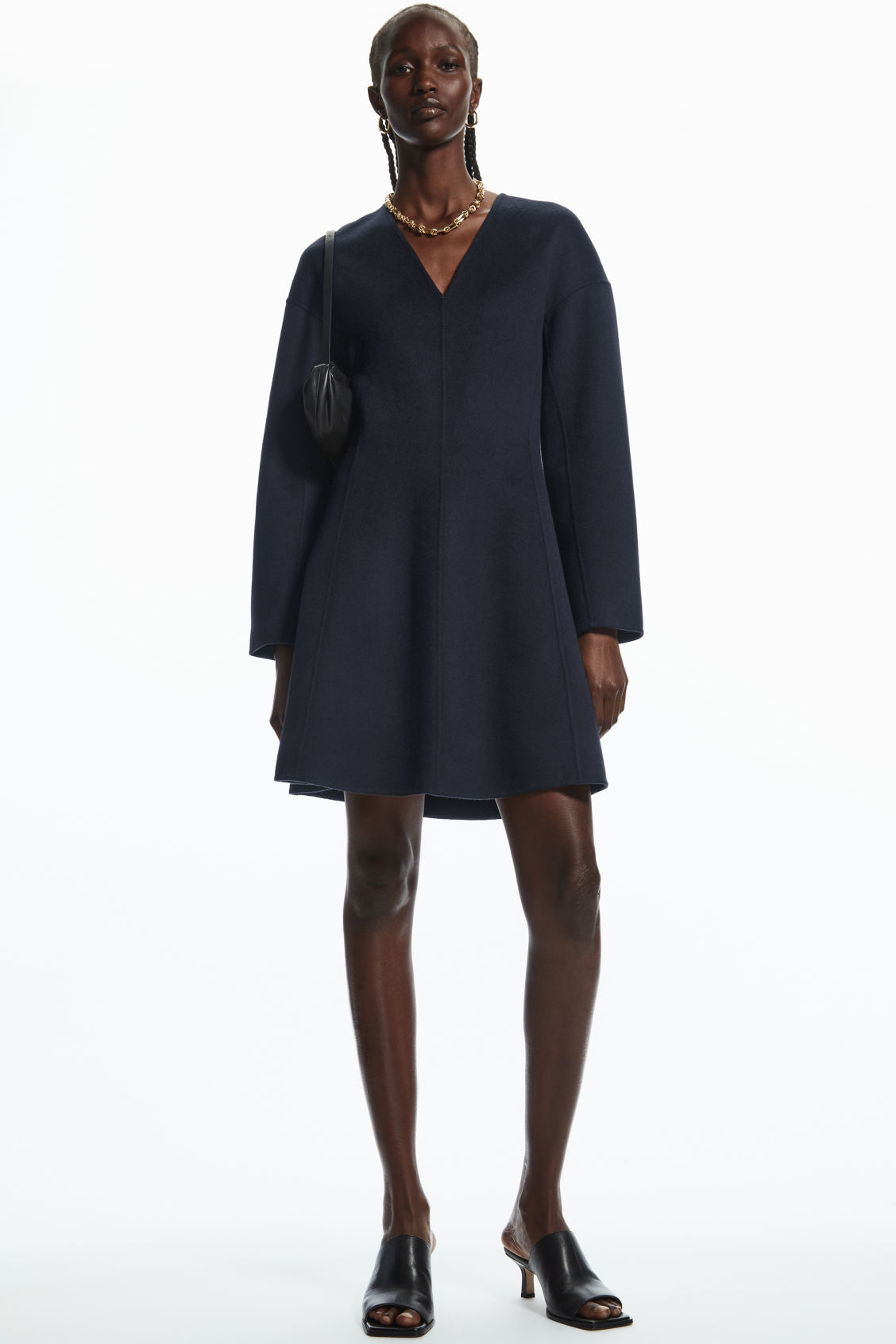 V-NECK DOUBLE-FACED WOOL DRESS