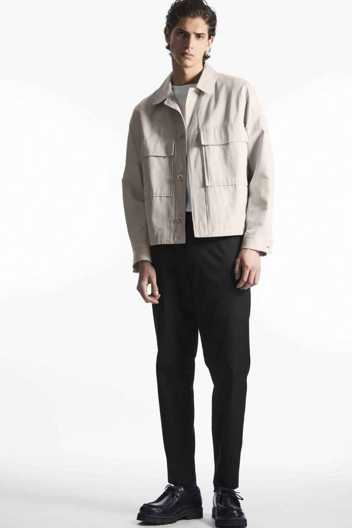 ELASTICATED TAPERED TWILL TROUSERS