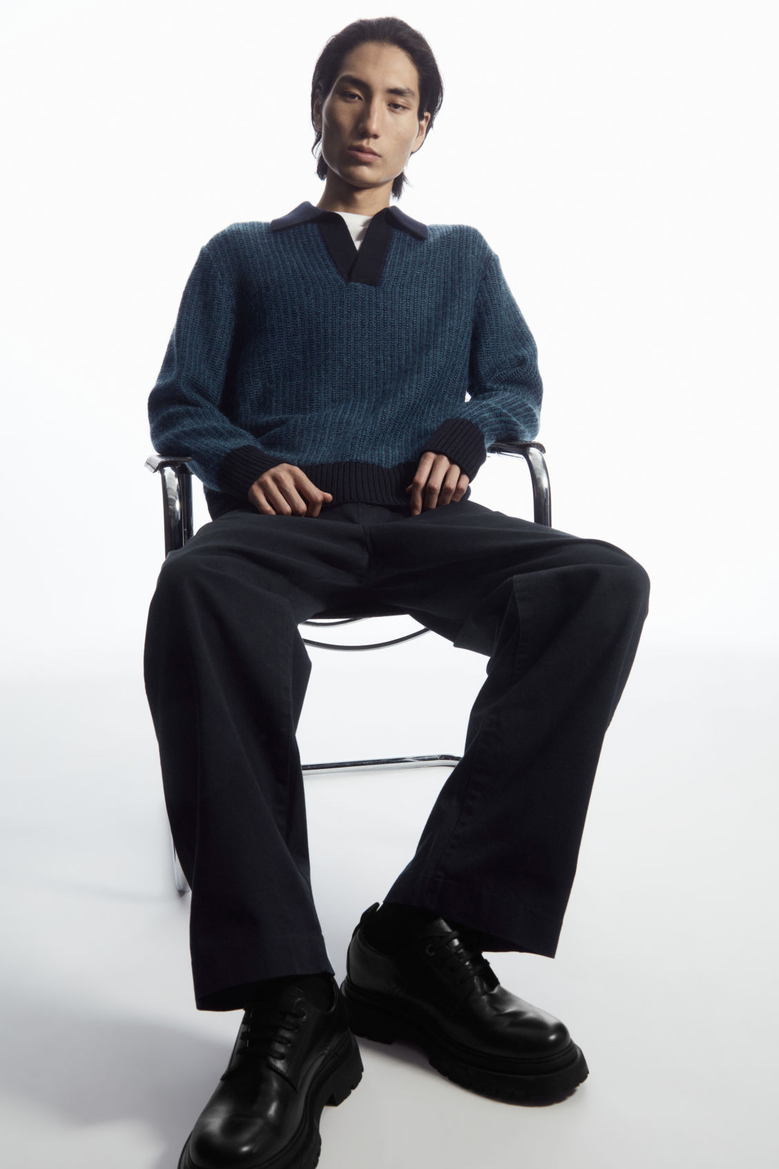 TWO-TONE WOOL POLO SHIRT