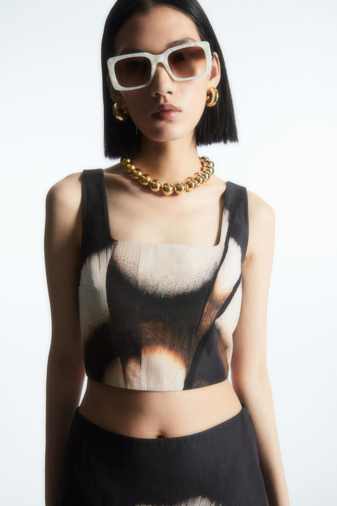 FLORAL-PRINT LINEN-BLEND BUSTIER