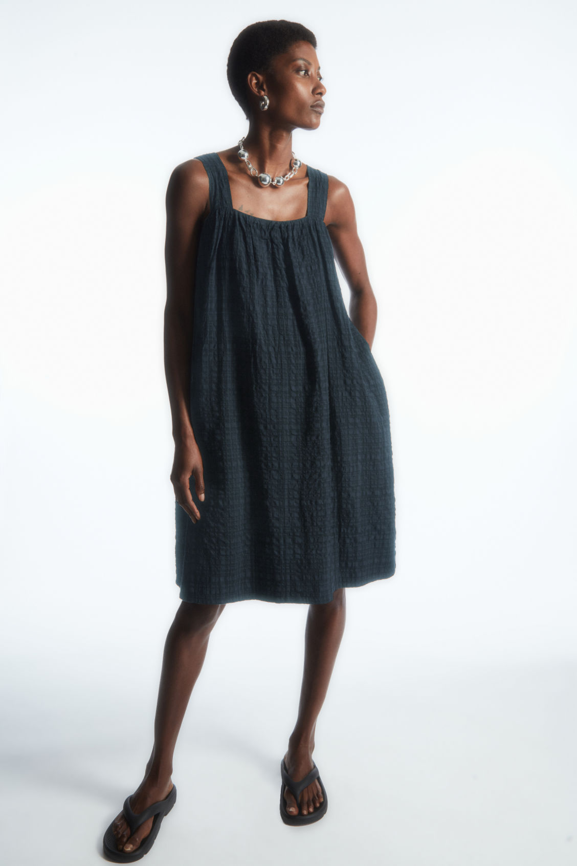 CHECKED SEERSUCKER MINI DRESS