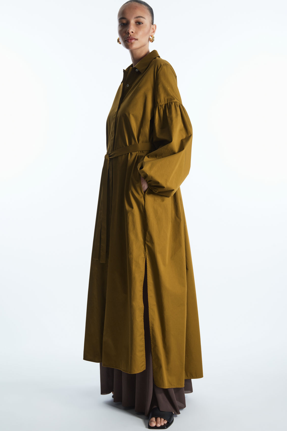 PUFF-SLEEVE MAXI SHIRT DRESS