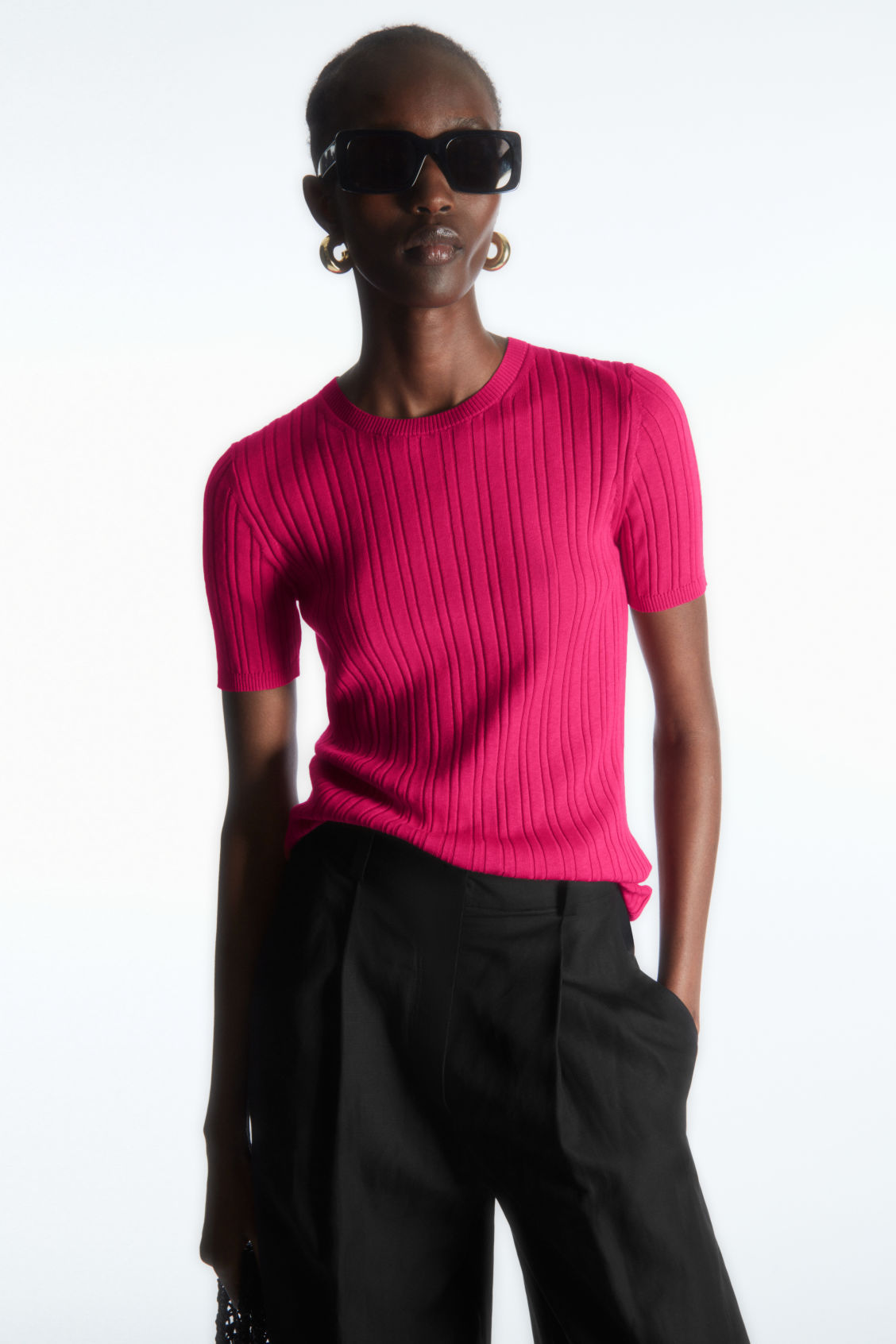 RIBBED-KNIT SILK T-SHIRT