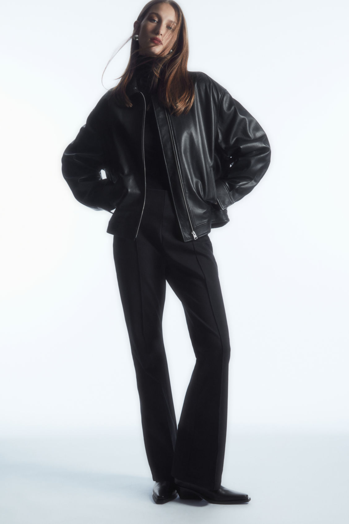 PINTUCKED KICK-FLARE TROUSERS