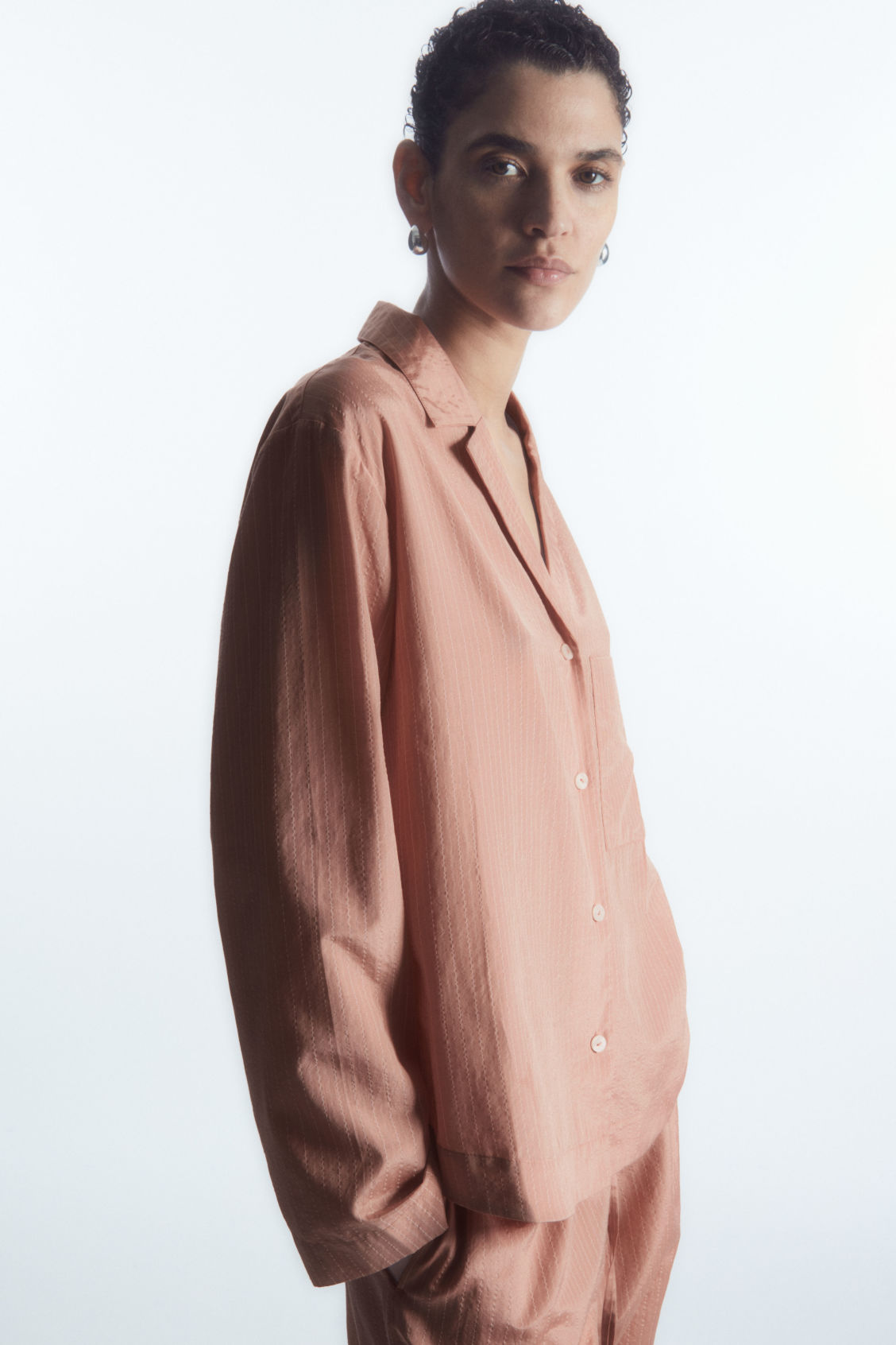 STRIPED SILK-BLEND PYJAMA SHIRT