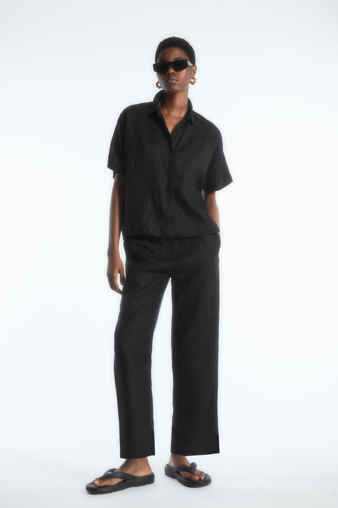 BARREL-LEG LINEN TROUSERS