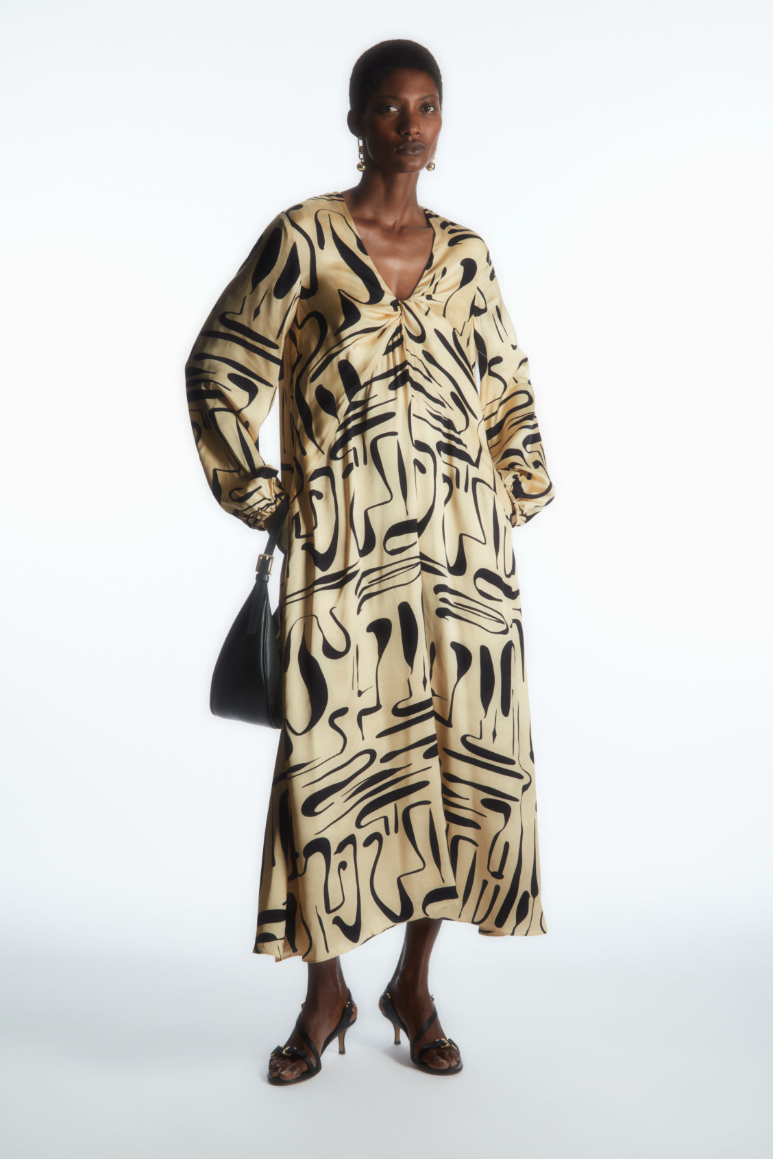 SWIRL-PRINT SATIN MIDI DRESS